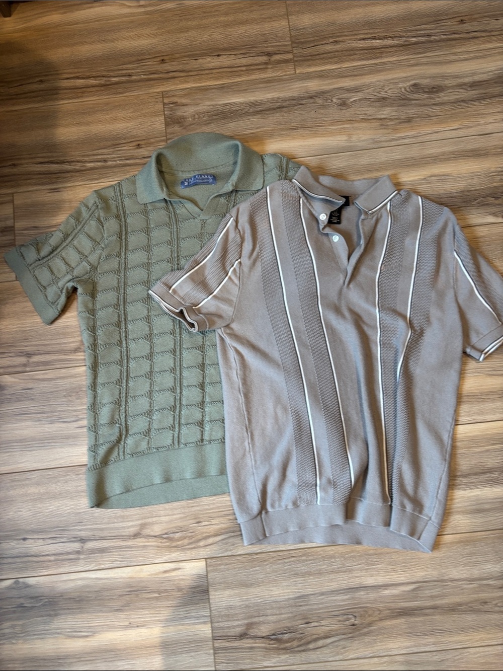 H&M Olive Green and Taupe Short-Sleeve Knit Polo Shirts